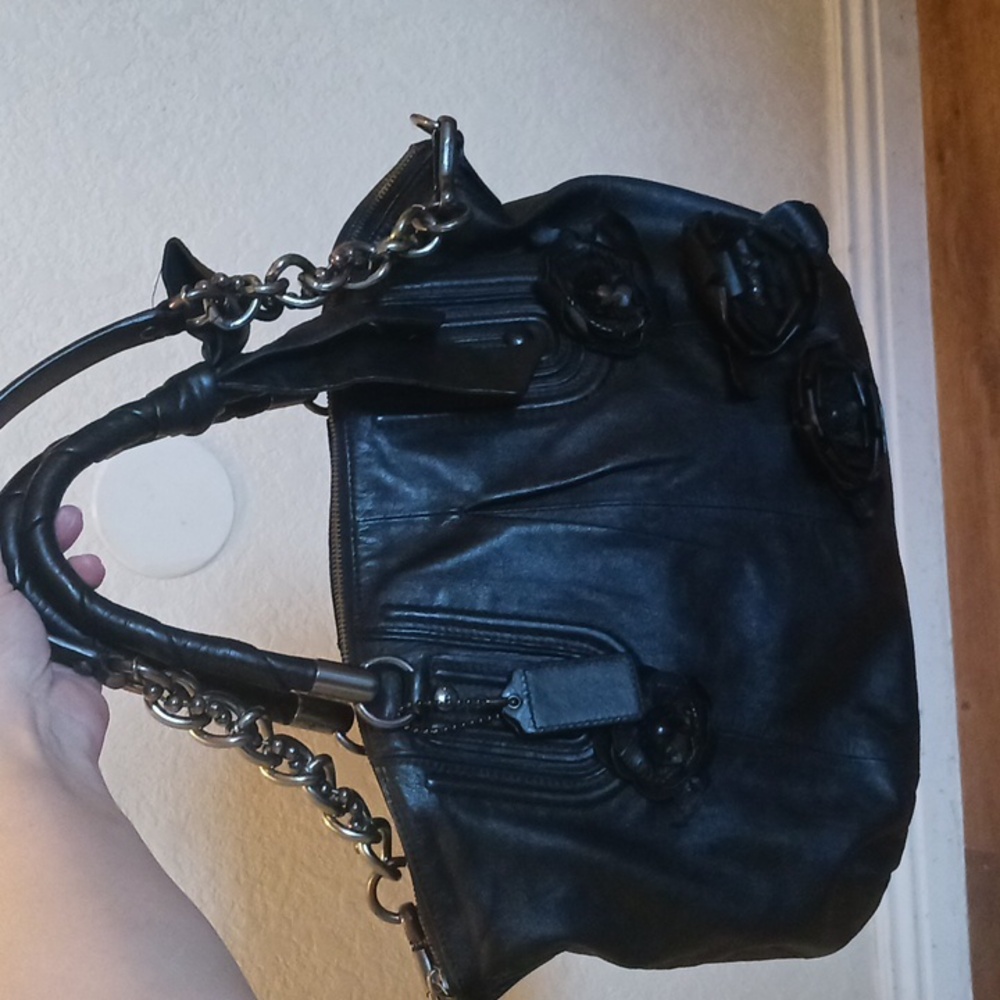 Coach Limited Edition Coach Sophia Black Leather Gunmetal Studs Bag MSRP $795 - Picture 3 of 16
